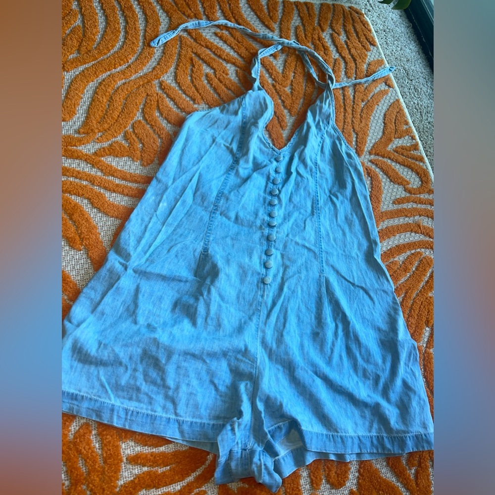 Denim Halter Romper w/ Buttons
